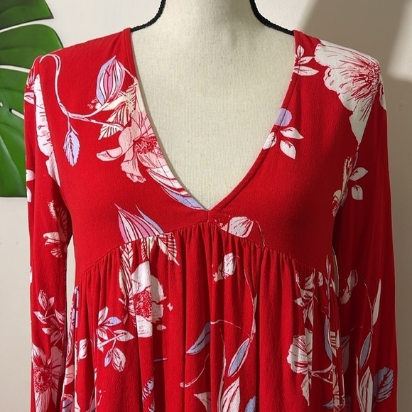 Free People Bella Red Floral Print Tunic Mini Dress Sz.  XS - Picture 10 of 15